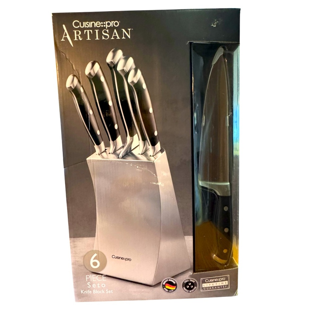 NEW! Cuisine::pro Artisan Stainless Steel 6 Piece Seto Knife Block Set $425 MSRP